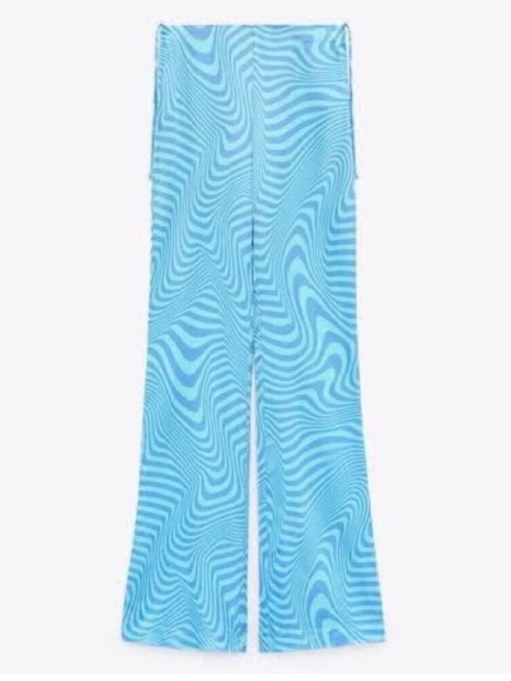Zara Pants Size XS Blue Satin High Rise Side Tie Flare Leg Trouser 90s Blokette